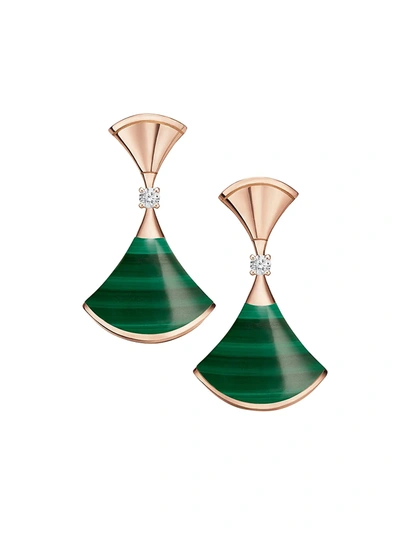 Bvlgari Rose Gold Divas' Dream 18ct Rose-gold, 0.07ct Diamond And Malachite Earrings