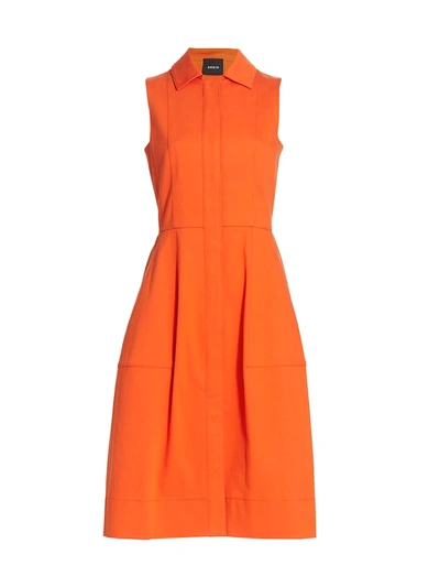 Akris Sleeveless Stretch Denim A-line Dress In Orange