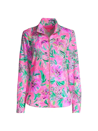 Lilly Pulitzer Upf 50+ Leona Round Hem Zip-up In Cockatoo Pink Paws For A Cause