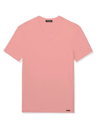 Tom Ford Stretch-cotton V-neck T-shirt In Pale Pink