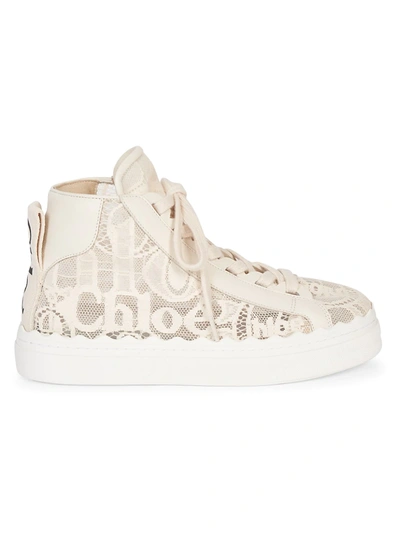Chloé Lace Lauren Low-top Sneakers With Pull Tab In White