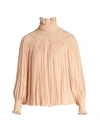 CHLOÉ LIGHT SILK CREPON PLEATED BLOUSE,400013259824