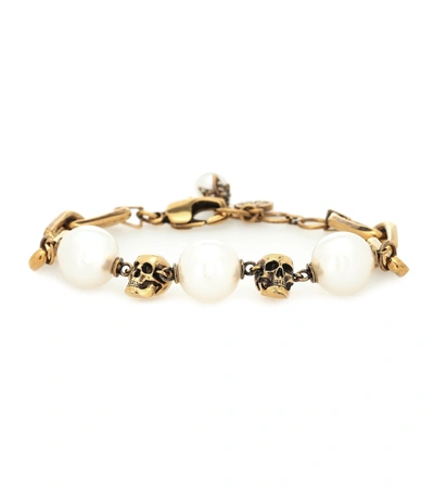 Alexander Mcqueen Faux Pearl Chain Bracelet In Gold