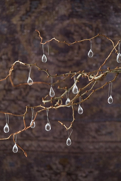 Terrain Mini Raindrop Glass Ornaments In Metallic