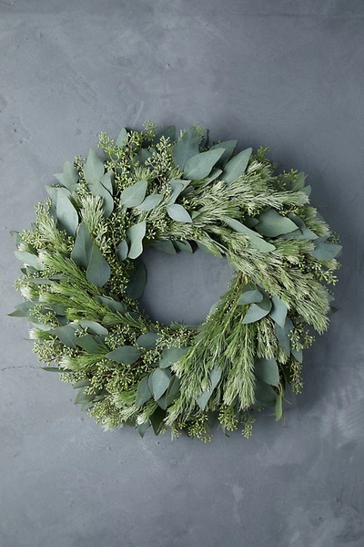 Terrain Fresh Seeded Eucalyptus + Woolybush Wreath In Green