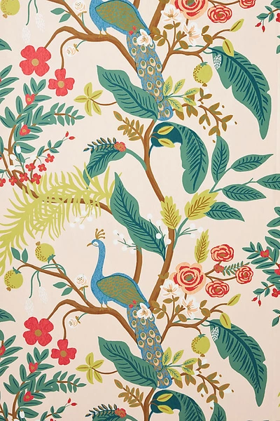 Rifle Paper Co . Peacock Wallpaper In Orange