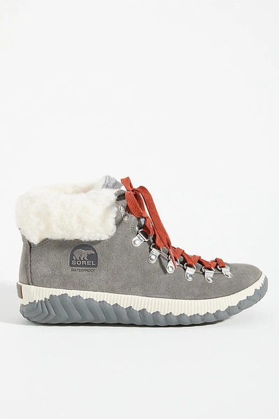 Sorel Out 'n About(tm) Conquest Waterproof Bootie With Faux Fur Trim In Quarry