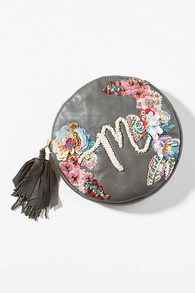 Anthropologie Embellished Leather Monogram Pouch