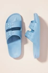 Freedom Moses Astral Metallic Two-strap Slides In Blue