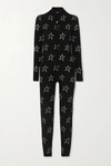 Perfect Moment Floro Metallic Intarsia Merino Wool-blend Bodysuit In Black