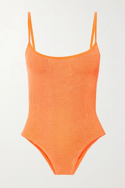 Hunza G Net Sustain Maria Seersucker Swimsuit In Bright Orange