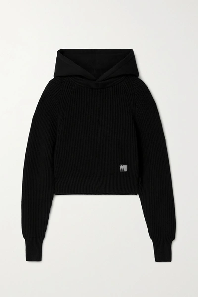 Alexander Wang T Hooded Jersey And Ribbed Cotton-blend Jumper In Black