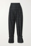 TIBI FINN PLEATED CHECKED TWILL TAPERED PANTS