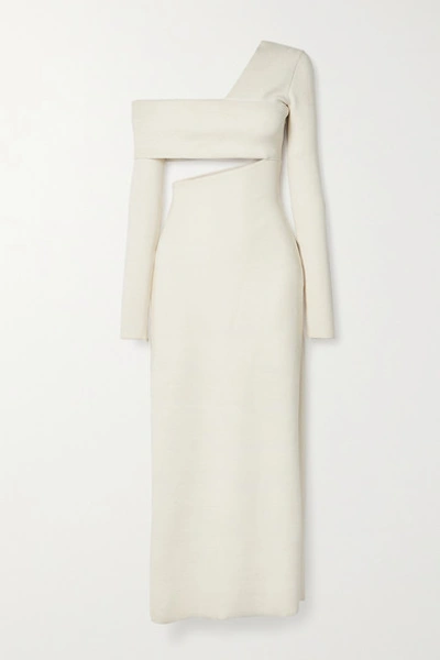 Proenza Schouler One-shoulder Cutout Long-sleeve Maxi Knit Dress In Off White
