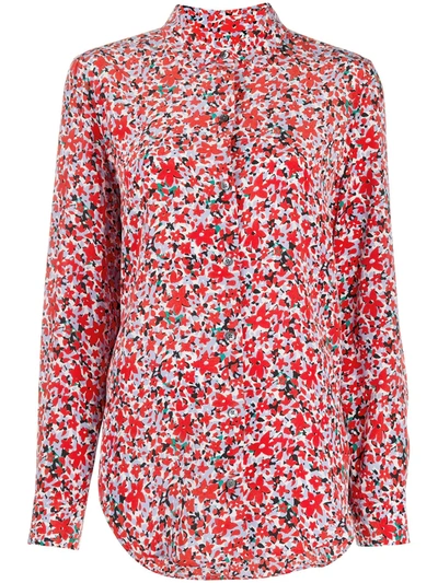 Equipment Long-sleeve Floral Silk Shirt In Red