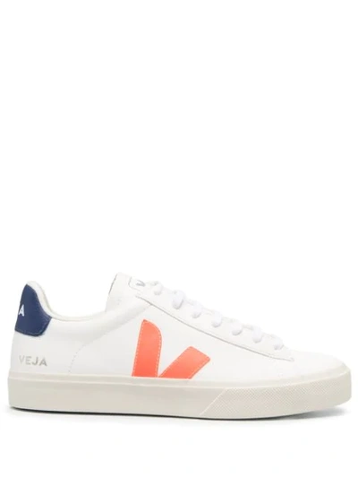 Veja White Campo Chromefree Leather Sneakers In White,orange,blue