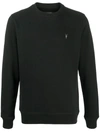 Allsaints Mens Washed Black Ollie Logo-embroidered Cotton Sweatshirt M
