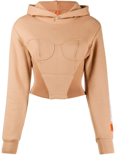 Heron Preston Long-sleeved Bustier Hoodie In Brown