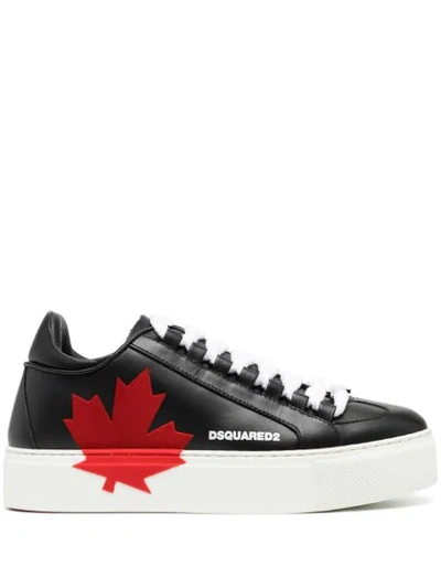 Dsquared2 30mm Canadian Team Leather Sneakers In Black