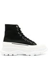 Alexander Mcqueen Black Canvas Tread Slick Platform High Sneakers In Black/white