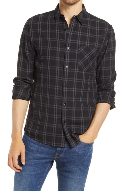 Frame Plaid Single Pocket Button Down Shirt In Black