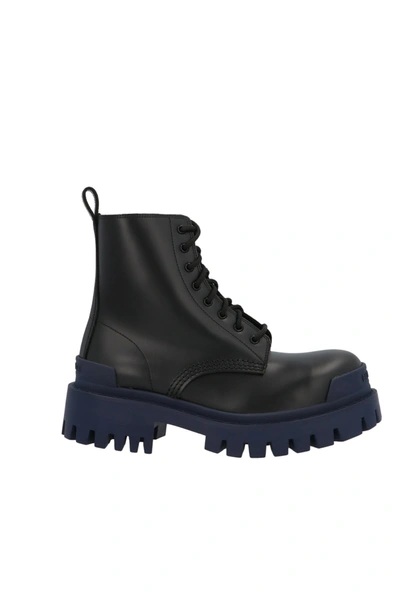 Balenciaga 60mm Strike Leather Combat Boots In Black