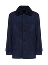 OFFICINE GENERALE DECK SUEDE AND SHEARLING COAT,W20MOTW553 -NAVY