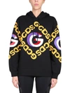 Gcds Logo Print Cotton Hoodie In Nero