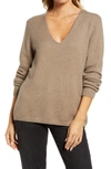Treasure & Bond V-neck Sweater In Brown Shitake Heather