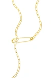 ADORNIA SAFETY PIN PAPER CLIP LARIAT NECKLACE,N-859YGPBR