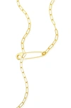 Adornia Safety Pin Paper Clip Lariat Necklace In Yellow