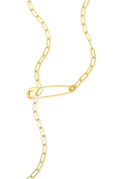 Adornia Safety Pin Paper Clip Lariat Necklace In Yellow