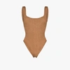 HUNZA G BROWN CRINKLE SQUARE NECK SWIMSUIT,CLASSICSQRNCKCRINKLE15956366