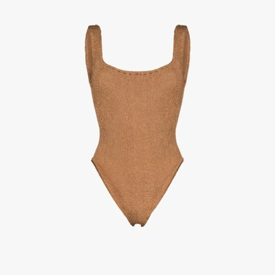 HUNZA G BROWN CRINKLE SQUARE NECK SWIMSUIT,CLASSICSQRNCKCRINKLE15956366