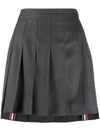 Thom Browne Wool Miniskirt With Pleated Design And Side Stripe Detail In Grey