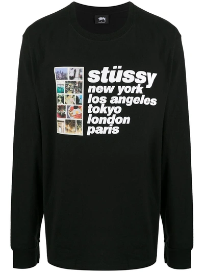 Stussy Italic Collage Long-sleeved T-shirt In Black