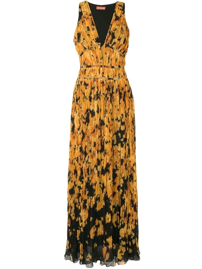 Altuzarra Layla Sleeveless Pleated Floral Gown In Yellow