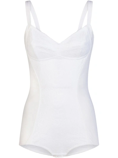 Dolce & Gabbana Shaper Corset Bodysuit In Lace And Jacquard In White