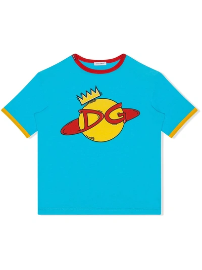 Dolce & Gabbana Kids' Dg Planet-print T-shirt In Blue