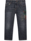 DOLCE & GABBANA LOGO-EMBROIDERED MID-RISE JEANS