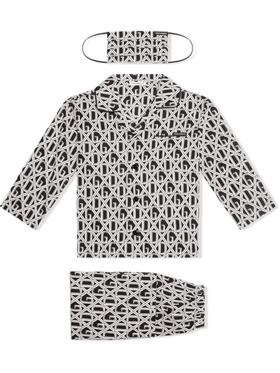 Dolce & Gabbana Kids' Dg-print Pyjama Set With Matching Face Mask In Black
