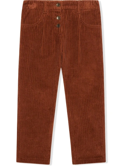 Dolce & Gabbana Kids' Leaf-embroidered Corduroy Trousers In Brown