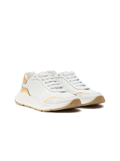 Dolce & Gabbana Kids' Daymaster Sneakers In Multicolored Nappa Calfskin In White/gold