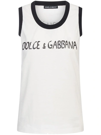 Dolce & Gabbana Jersey Tank With Print In White