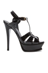 SAINT LAURENT SAINT LAURENT TRIBUTE PATENT LEATHER PLATFORM SANDALS IN BLACK,315487-B8I00