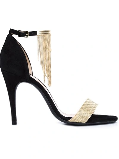 Lanvin Curb Chain Fringe Suede Sandals In Gold