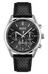 HUGO BOSS CHAMPION CHRONOGRAPH LEATHER STRAP WATCH, 44MM,1513816