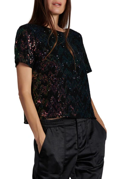 Sanctuary The Glimmer Sequined Top In Black Mult