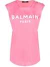 Balmain Flocked Logo Cotton Tank Top In Pink