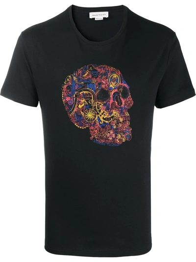 Alexander Mcqueen Floral Skull-print Cotton-jersey T-shirt In Black